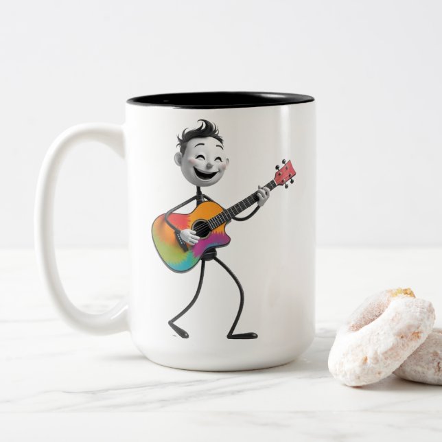 Caneca De Café Em Dois Tons Cartoon Guitarist Mug (Com Donut)