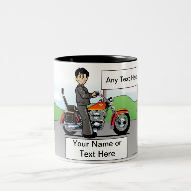 Caneca De Café Em Dois Tons Cartoon Macho Motocicleta Lover por PrintedPerfect (Centro)