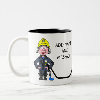 Caneca De Café Em Dois Tons Cartoon of female Firefighter