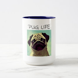 Caneca De Café Em Dois Tons Cartoon Retrato Adorável e Bonito de Puppy Pug