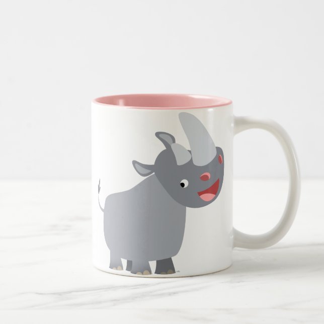Caneca De Café Em Dois Tons Cartoon Rino Mug Engraçado (Direita)