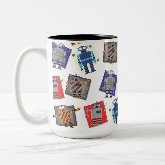 Caneca De Café Em Dois Tons Cartoon Robô Mecânico (Esquerda)