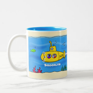 Caneca De Café Em Dois Tons Cartoon submarino feliz