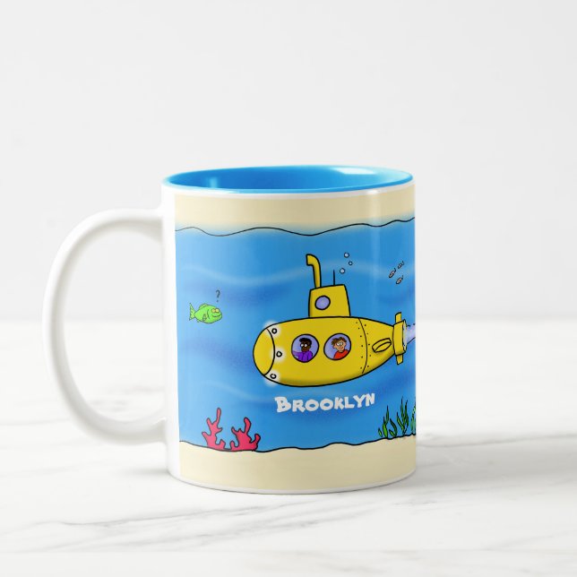 Caneca De Café Em Dois Tons Cartoon submarino feliz (Esquerda)