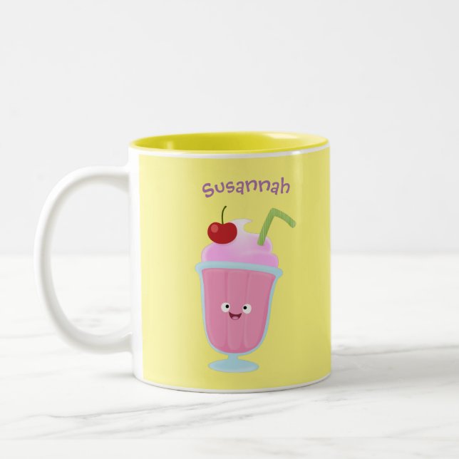 Caneca De Café Em Dois Tons Cartoon sundae de sorvete de morango (Esquerda)