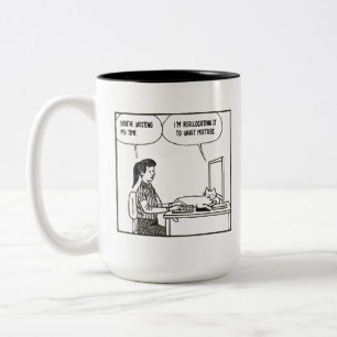 Caneca De Café Em Dois Tons Cartum Corporativo Humor de Gato no Escritório