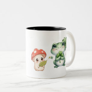 Caneca De Café Em Dois Tons Casa de Cogumelos e Sapo Fofo Núcleo Cottage Nom