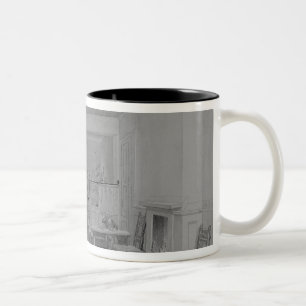 Caneca De Café Em Dois Tons Casa do café na rua de Cleveland