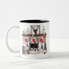 Caneca De Café Em Dois Tons Casa do Decado de Natal da Lareira Negra e Vermelh