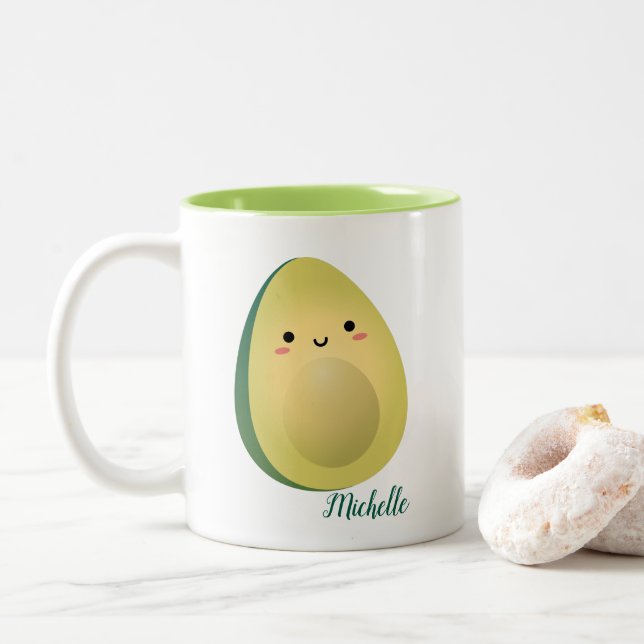Caneca De Café Em Dois Tons Casal Correspondente Bonito Avocados Engraçados En (Com Donut)