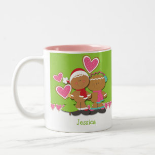 Caneca De Café Em Dois Tons Casal de Biscoito Gingerbird Natal