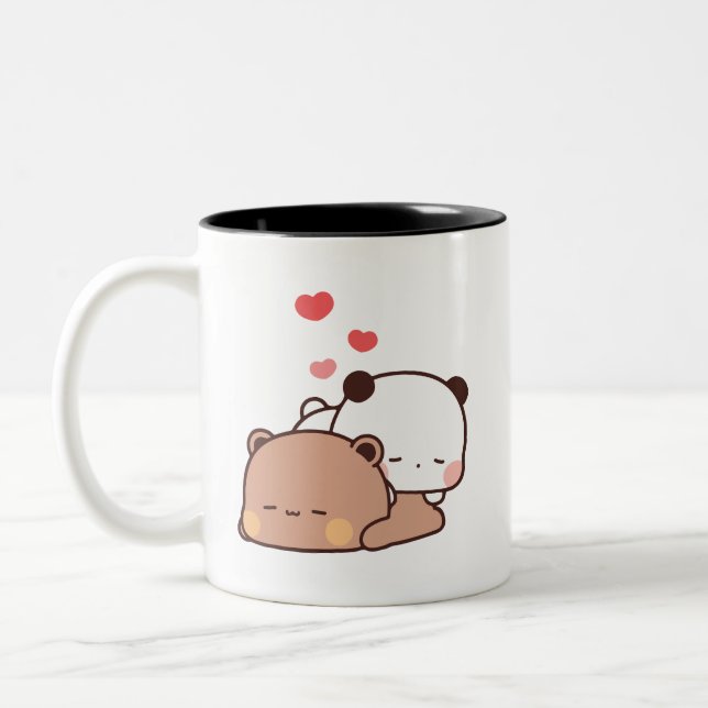 Caneca De Café Em Dois Tons Casal de urso Panda, bubu e abraços dudu (Esquerda)