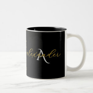 Caneca De Café Em Dois Tons Casal Ouro Preto Inicial Personalizado Nomes