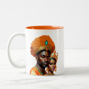 Caneca De Café Em Dois Tons Casal Real Rei Rainha Laranja Dourado Azul Turques