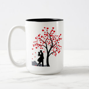Caneca De Café Em Dois Tons Casal Românico Mug de Árvore de Amor