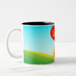 Caneca De Café Em Dois Tons Casal sentado em um banco com título de amor