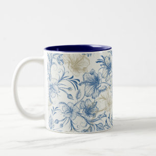 Caneca De Café Em Dois Tons Casamento com Padrão Francês Vintage Toile-De-Jouy