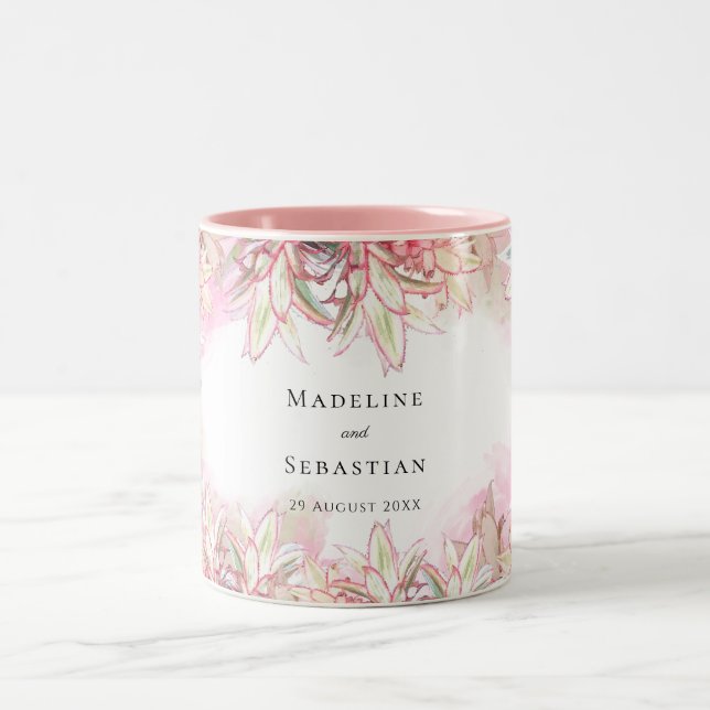 Caneca De Café Em Dois Tons Casamento de Blush de Ananás Rosa Exótico (Centro)