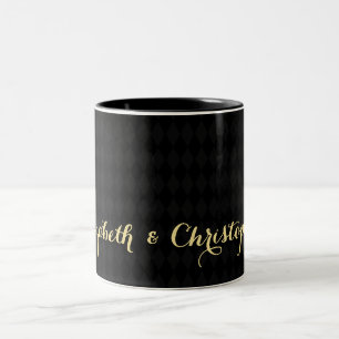 Caneca De Café Em Dois Tons Casamento Dourado do Elegante Negra Moderno Harleq