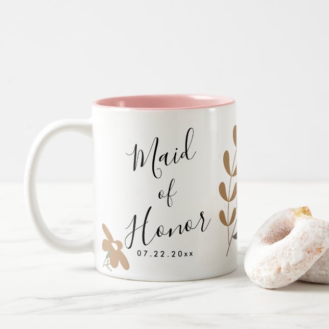 Caneca De Café Em Dois Tons Casamento Floral Boho (Com Donut)