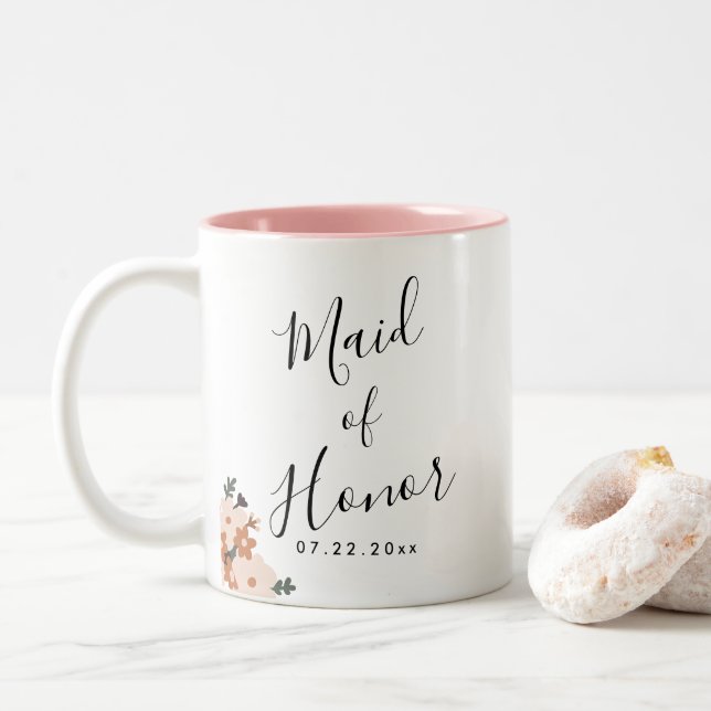 Caneca De Café Em Dois Tons Casamento Floral Boho (Com Donut)