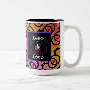 Caneca De Café Em Dois Tons Casamento gay Personalizar Amor É Amor Rainbow Mu