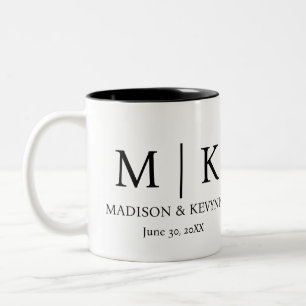 Caneca De Café Em Dois Tons Casamento Mínimo e Elegante de Monograma Branco e 