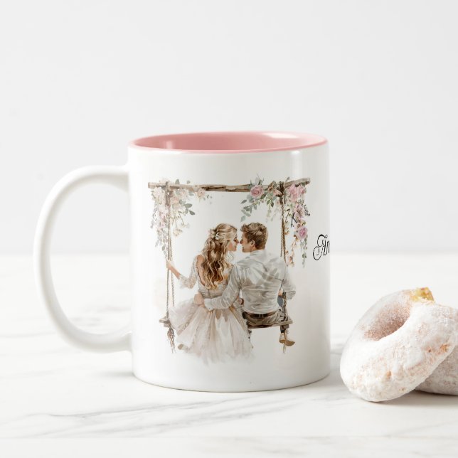 Caneca De Café Em Dois Tons Casamento Personalizado  (Com Donut)