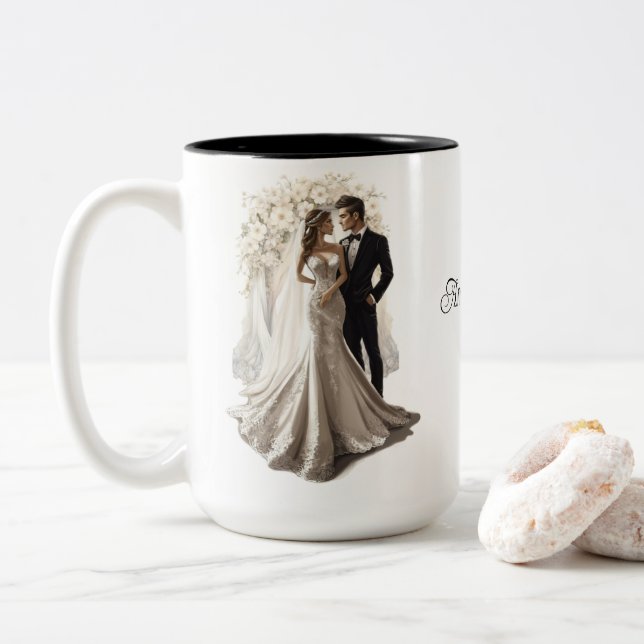 Caneca De Café Em Dois Tons Casamento Personalizado  (Com Donut)