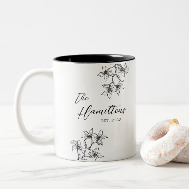 Caneca De Café Em Dois Tons Casamento Personalizado Boho Botânico (Com Donut)