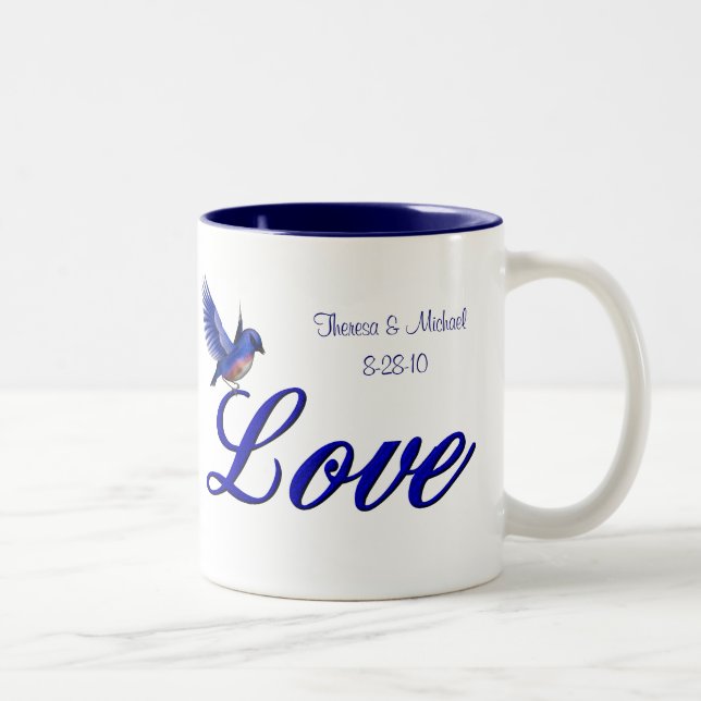 Caneca De Café Em Dois Tons Casamento Personalizado de Love Bluebird  (Direita)