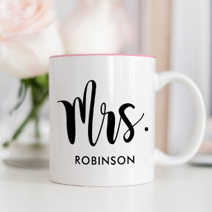 Caneca De Café Em Dois Tons Casamento Personalizado de Script Moderno da Sra. 