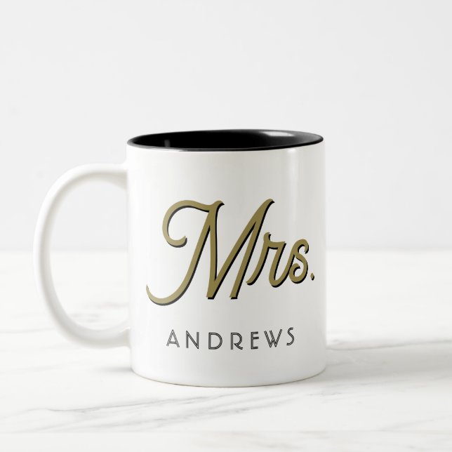 Caneca De Café Em Dois Tons Casamento Personalizado do Script Negro Modern (Esquerda)