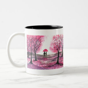 Caneca De Café Em Dois Tons Casamento rústico casal de amor árvore de flores d