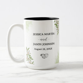 Caneca De Café Em Dois Tons Casamento Verde Branco Floral Watercolor