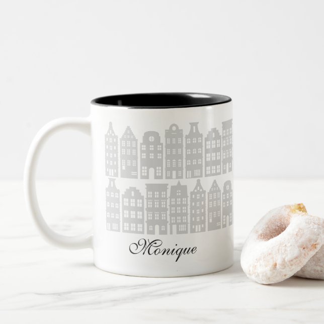Caneca De Café Em Dois Tons Casas de Linha do Canal de Amsterdã Personalizadas (Com Donut)