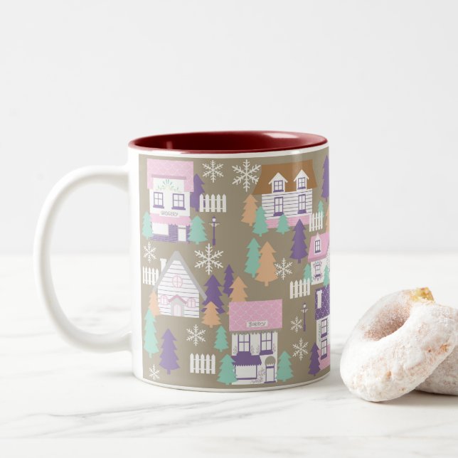 Caneca De Café Em Dois Tons Casas de Natal Brown (Com Donut)
