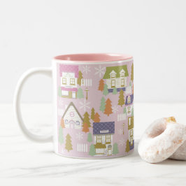 Caneca De Café Em Dois Tons Casas de Natal Rosa