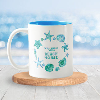 Caneca De Café Em Dois Tons Cascas de Água Azul da Casa de Praia da Família