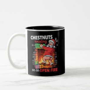 Caneca De Café Em Dois Tons Castanhas no Peito Assando Papai Noel Safado Natal