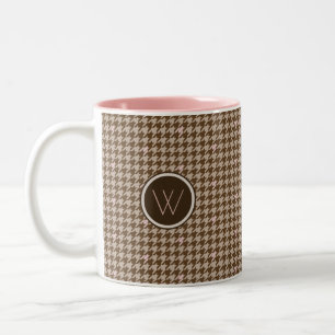 Caneca De Café Em Dois Tons Castanho com sotaque Rosa Dourada Houndstooth