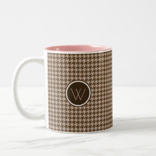 Caneca De Café Em Dois Tons Castanho com sotaque Rosa Dourada Houndstooth (Esquerda)