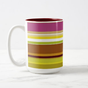 Caneca De Café Em Dois Tons Castanho Verde Roxo Stripe Colorido