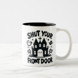 Caneca De Café Em Dois Tons Castelo Assombrado – “Fecha a tua porta da frente”