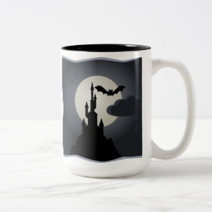 Caneca De Café Em Dois Tons Castelo, Bat e Mug de Halloween da Lua Cheia