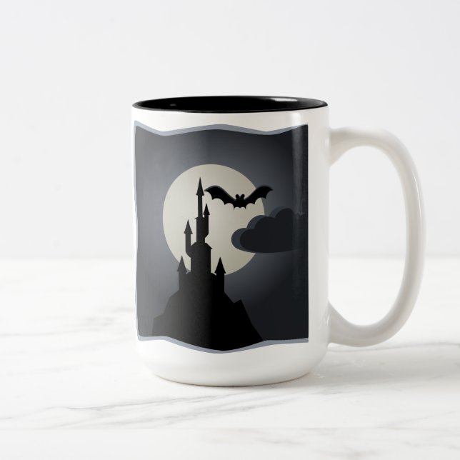 Caneca De Café Em Dois Tons Castelo, Bat e Mug de Halloween da Lua Cheia (Direita)