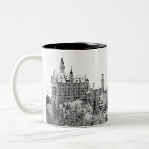 Caneca De Café Em Dois Tons Castelo de Neuschwanstein, preto e branco, no inve