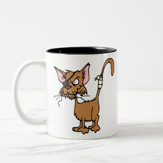 Caneca De Café Em Dois Tons Cat Animal ferido Machuca Pet de Combate (Esquerda)