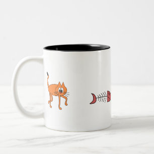Caneca De Café Em Dois Tons Cat Animal Orange Fish Morto Skeleton Engraçado