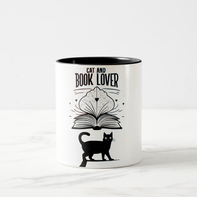 Caneca De Café Em Dois Tons Cat & Book Lover (Centro)